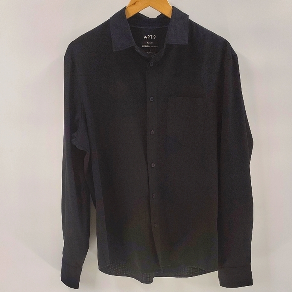 Apt 9 Mens Button Down Size Large Untucked Fit Slim Fit Black Breathable Shirt - Picture 1 of 7